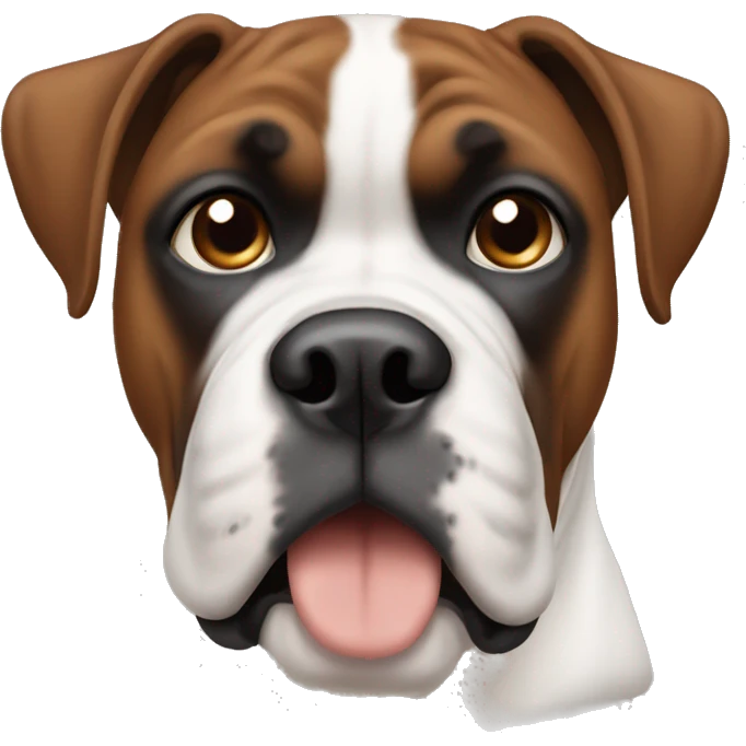 White boxer dog with brown ear emoji