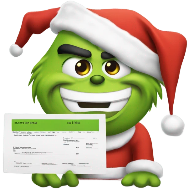 Grinch with santa hat and invoice in hand emoji