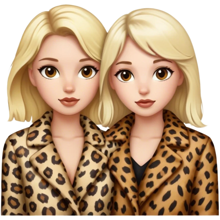 A blonde girl and brunette girl in leopard print coats emoji