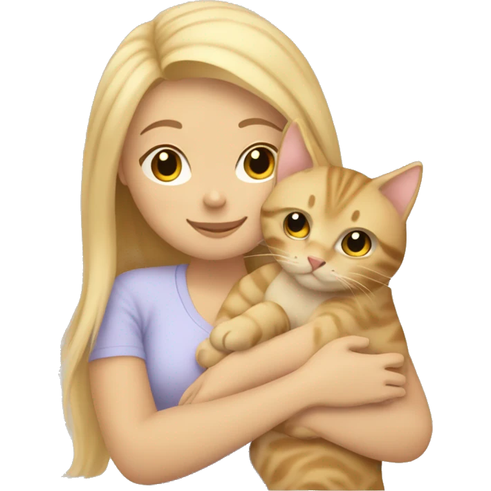 Blonde hair girl snuggling beige tabby cat emoji