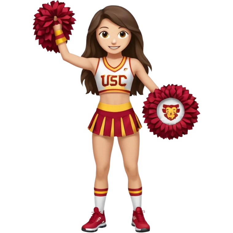 full body skinny white happy long haired brunette girl USC cheerleader emoji