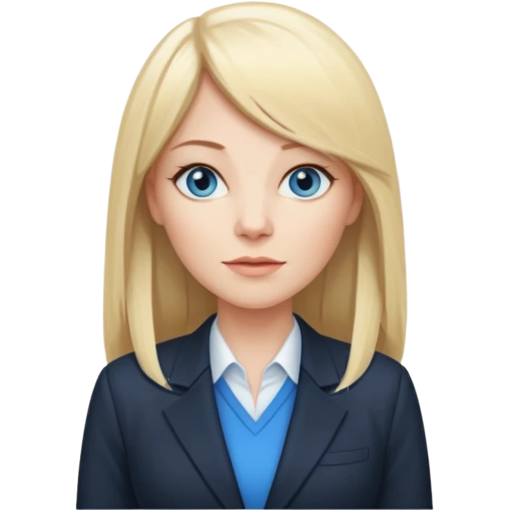 40 yr old white woman, pale skin, long straight blond hair parted in center, blue eyes, bangs, dress clothes for work emoji
