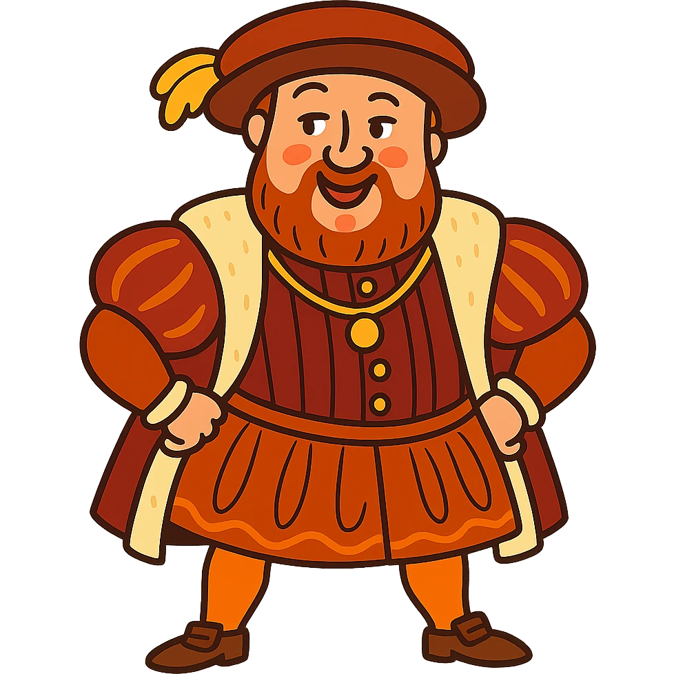 flat toon style bright colored Henry the 8th with humorous look emoji