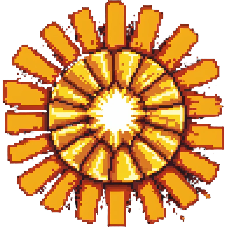 Center explosion tile for Bomberman game, circular blast with orange-yellow core transitioning to red edges, 64x64 emoji