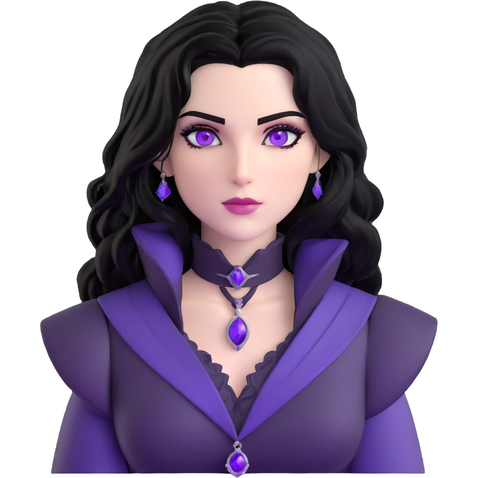 Yennefer from Witcher with black hair and purple eyes emoji