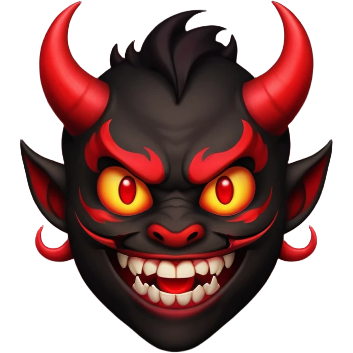 devil emoji in gothic palette with black and crimson colors, sharp fangs, glowing eyes, dramatic shadows emoji