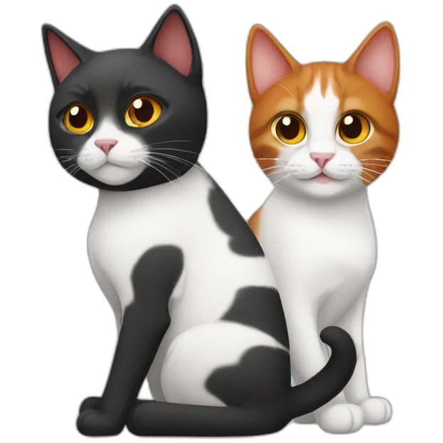 two cats, one black and white, one red hair emoji