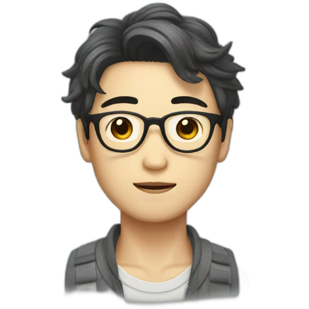 korean guy with glasses and curtains hair emoji