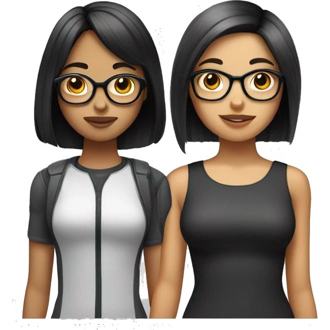Tow Teenager girls one of them have a bob cut and a grey highlight and the other has a long black hair and both of them are wearing glasses  emoji
