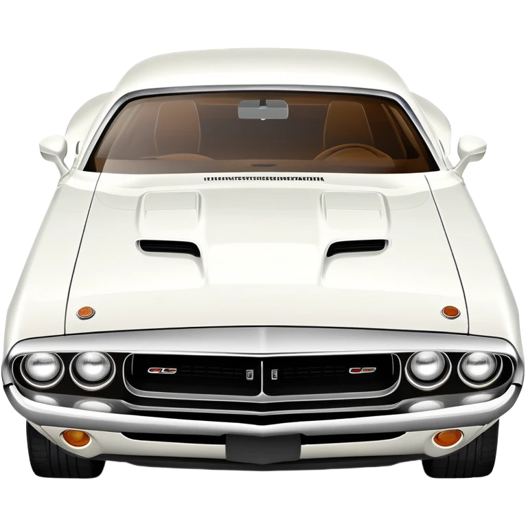 Pristine white 1971 Dodge Challenger with perfect structure, accurate three-quarter 30-degree view showing detailed headlights and grille, classic muscle car silhouette, completely white, iOS emoji style emoji