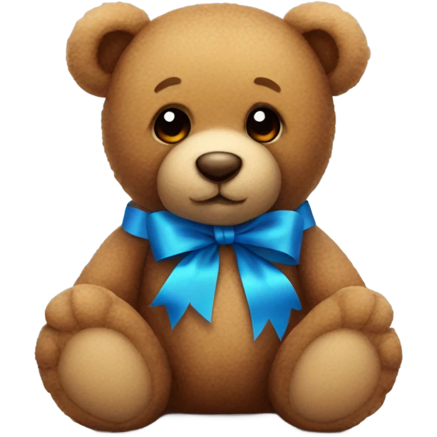 Cute Brown teddy bear with blue ribbon emoji