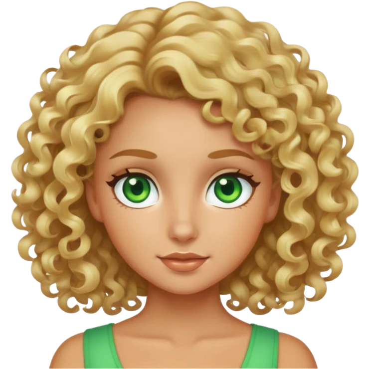 Tanned blonde curly hair girls with green eyes emoji
