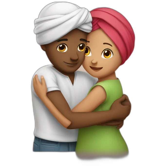 Boy with turban hugging his wife emoji