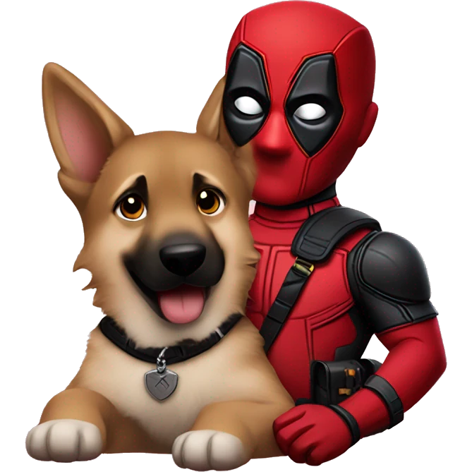 Deadpool holding a German shepherd puppy emoji
