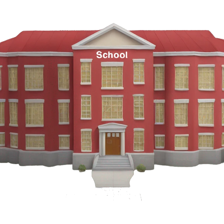red school building with sign that says "school" emoji