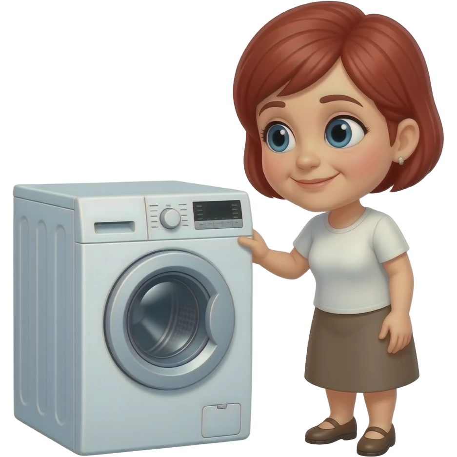 very old lady.slim.quite small. has extremely short cropped red hair. in love with her new washing machine emoji