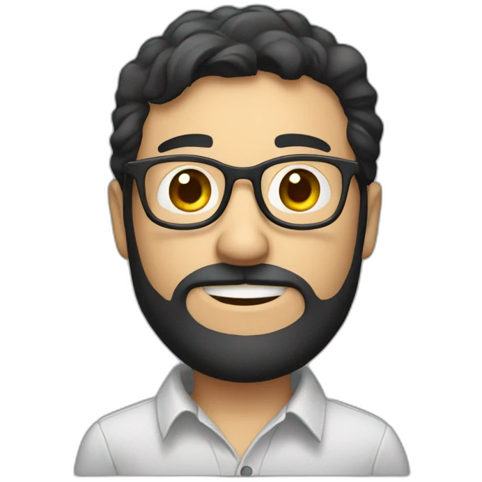 White male and dark hair, glasses shirt teaching emoji