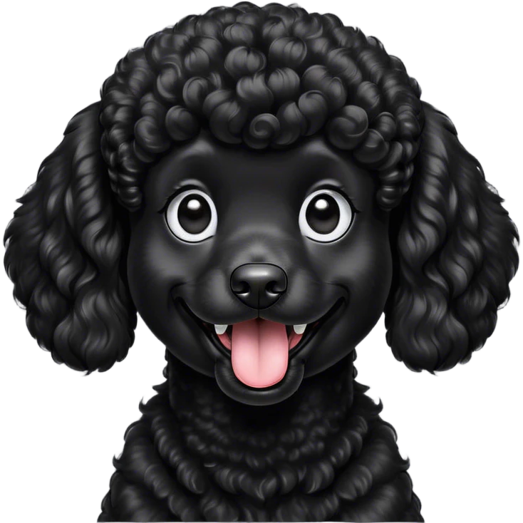 Cinematic Comical Black Poodle Portrait Emoji, Head tilted dramatically with an exaggeratedly amused expression, featuring a glossy, curly jet-black Fur with a lively bounce, wide, expressive dark eyes filled with playful disbelief, Simplified yet hilariously expressive features, highly detailed, glowing with a slightly sassy glow, high shine, dramatic yet playful, stylized with an air of cheeky mischief, bright and endearing, soft glowing outline, capturing the essence of a spirited and over-the-top companion, so meme-worthy it feels like it could side-eye its way into internet fame instantly! emoji