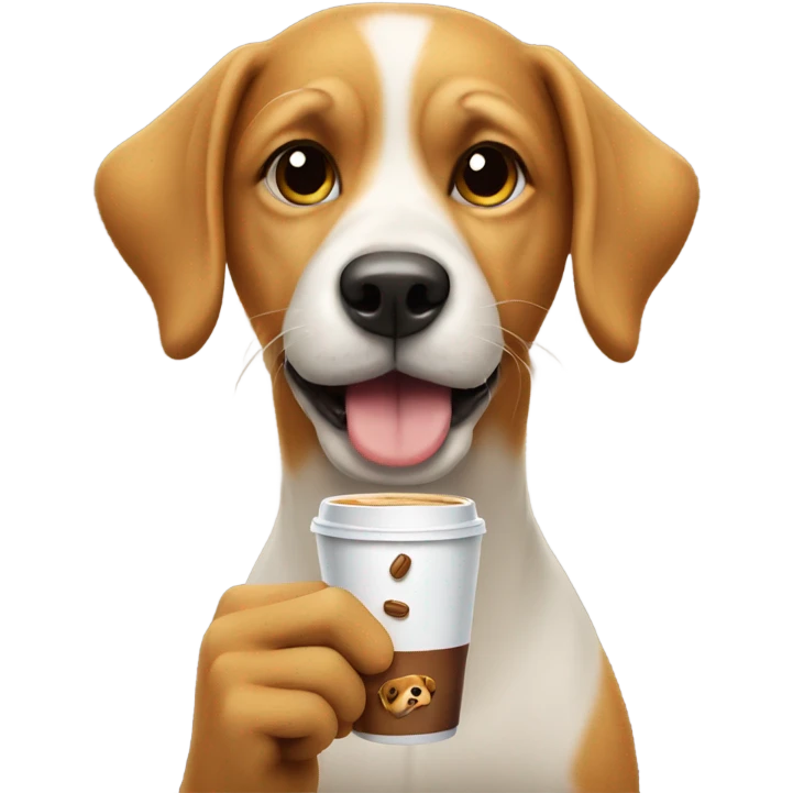 Dog with a goodie and coffee emoji