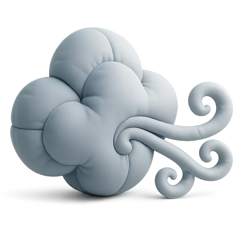 windy cloud with swirling wind lines, soft plush cushion style emoji