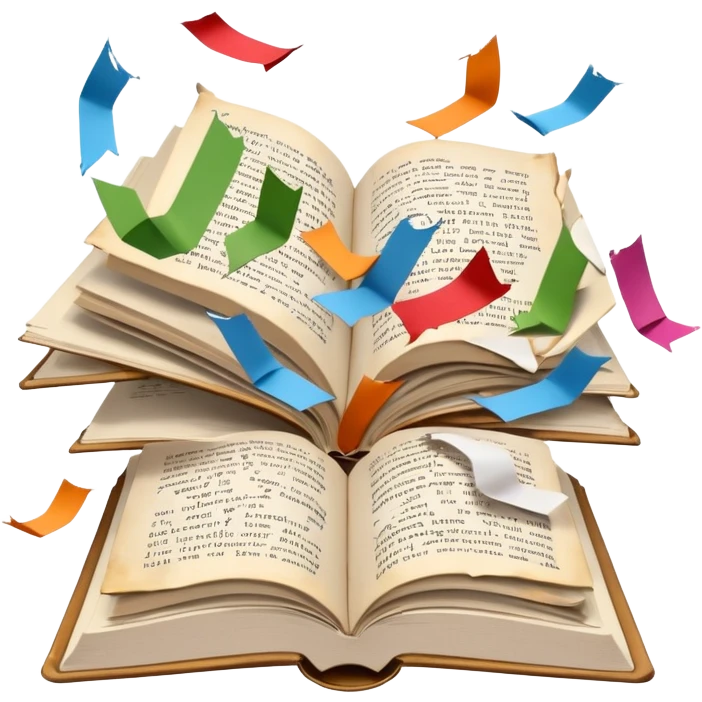 an open book with jumbled, backwards letters flying out, symbolizing bad grammar and writing emoji