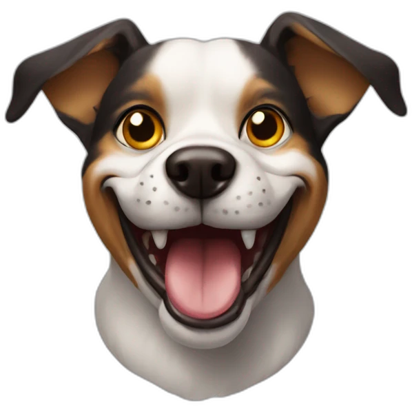 a dog with a devilish smile and a clown nose  emoji