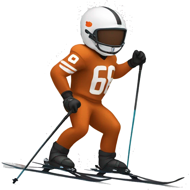 White Skier skiing wearing a browns football Jersey emoji