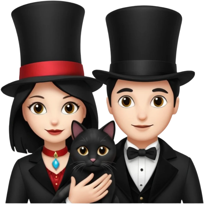magician couple and their pet cat emoji