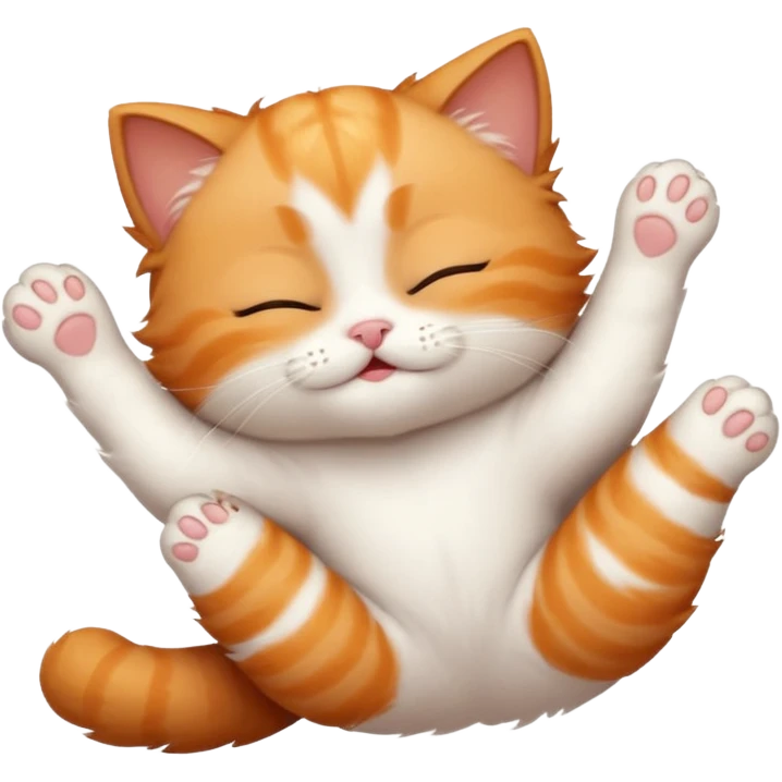 ginger and white small cat in funny positions upside down with eyes closed emoji