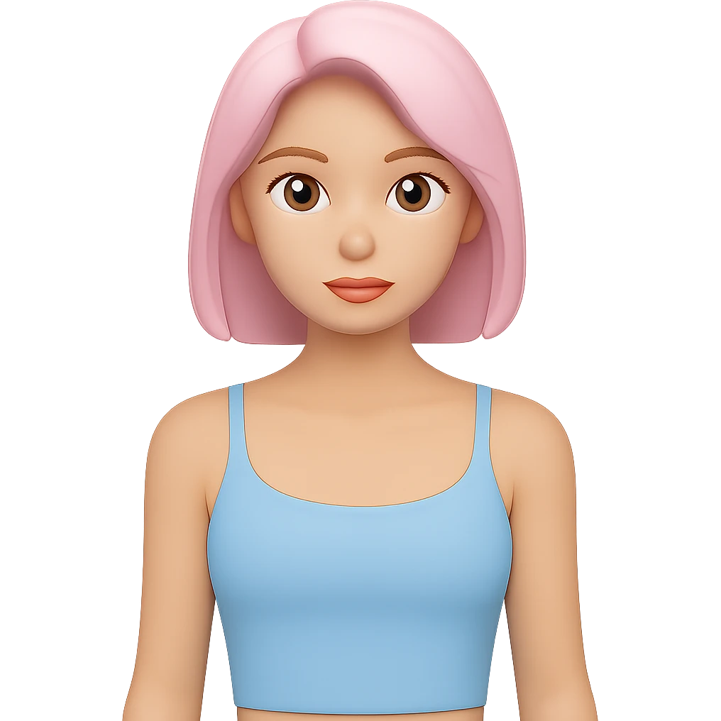 Tight cropped cami on a woman, very fitted, minimal, clean, fashion style, light blue color, apple emoji style look, no background. emoji