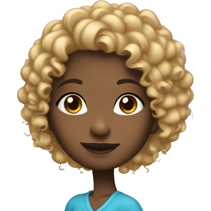 A Black curly head girl with blue eyes, And earings,. emoji