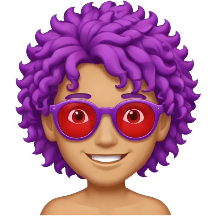 purple haired, curly big haired mexican boy with red sunglassess, vrey cool emoji