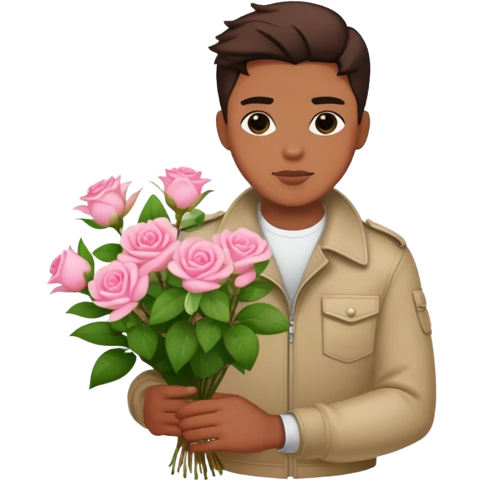 Cool bad boy holding a bouquet of pink jasmine roses emoji