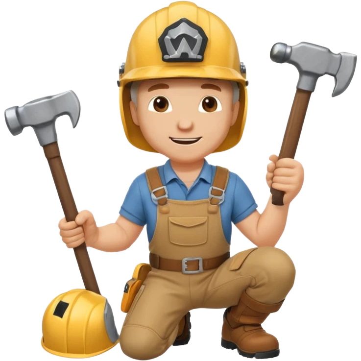 an happy white man with helmet kneeling and knocking with a hammer emoji