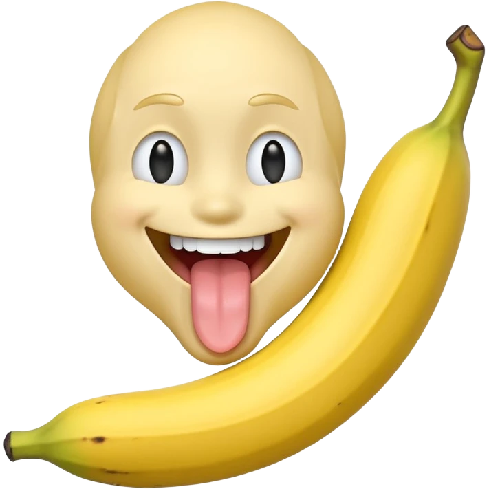 a classic smiley face that holding a banana. Half of the banana is in his mouth and he suck it with his tongue emoji
