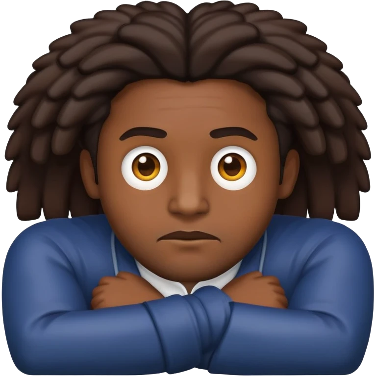 Dark brown skin man shrug emoji with locks emoji