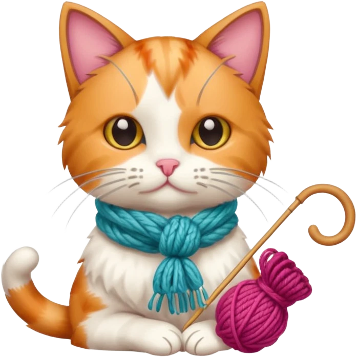 Cat knitting a tiny scarf emoji