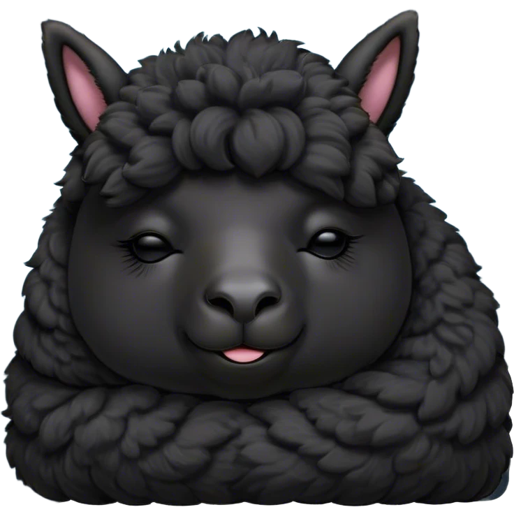 Meme-Worthy Cute Sleeping Black Alpaca Portrait Emoji, Head resting peacefully with a contented smile, showcasing a delightfully sturdy build and a luxuriously soft jet-black fleece, eyes shut in a serene nap, Simplified yet hilariously adorable features, highly detailed, glowing with a soft, drowsy light, high shine, relaxed and utterly lovable, stylized with an air of playful laziness, bright and heartwarming, soft glowing outline, capturing the essence of a comically sleepy alpaca, so meme-worthy it feels like it could instantly become the next viral sensation of adorable slumber! emoji