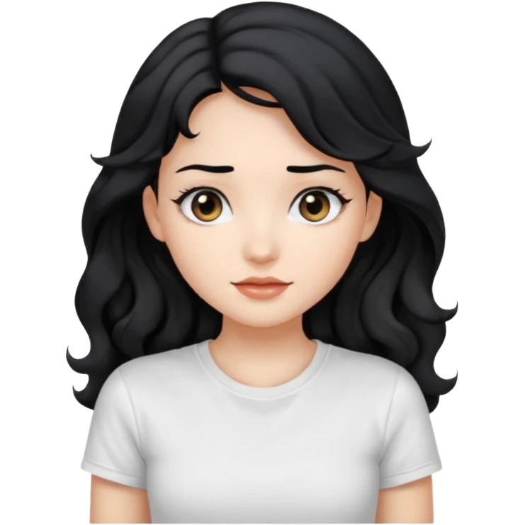 Beautiful girl,Black hair,wavy hair long hair,Black eyes, white T-shirt emoji