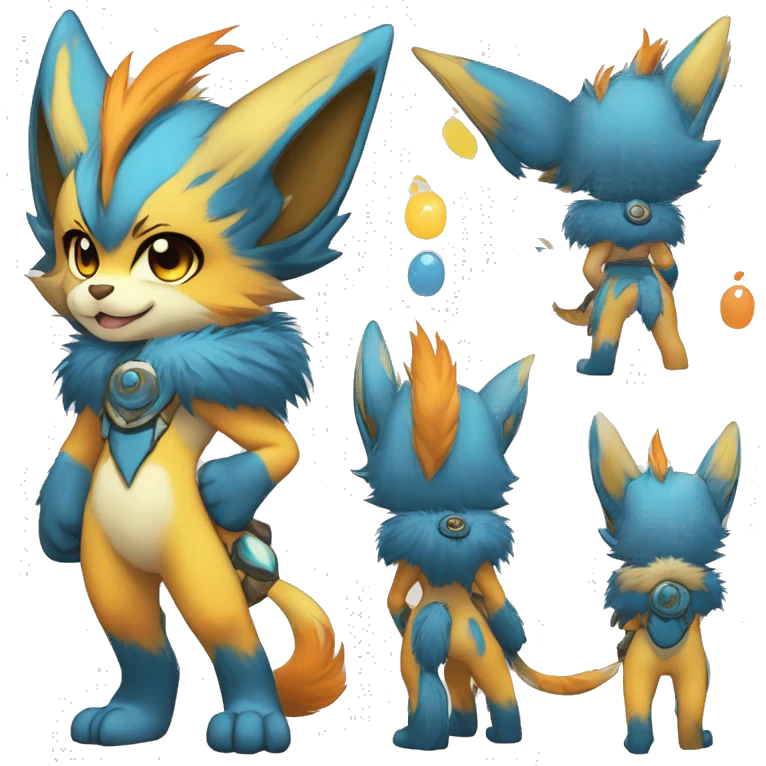 Anthro-Edgy-Cool-Blue-Yellow-Beige-Orange-Contrast-Colors-Fantasy-Fur-Sona-Chibi-Shiny-Fakémon-Hybrid full body emoji