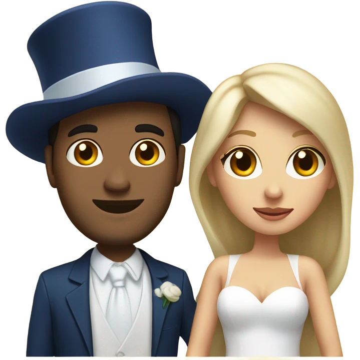 Puerto rican beard short hair with blue hat and navy blue suit getting Married with blond long hair girl with white  wedding dress  emoji