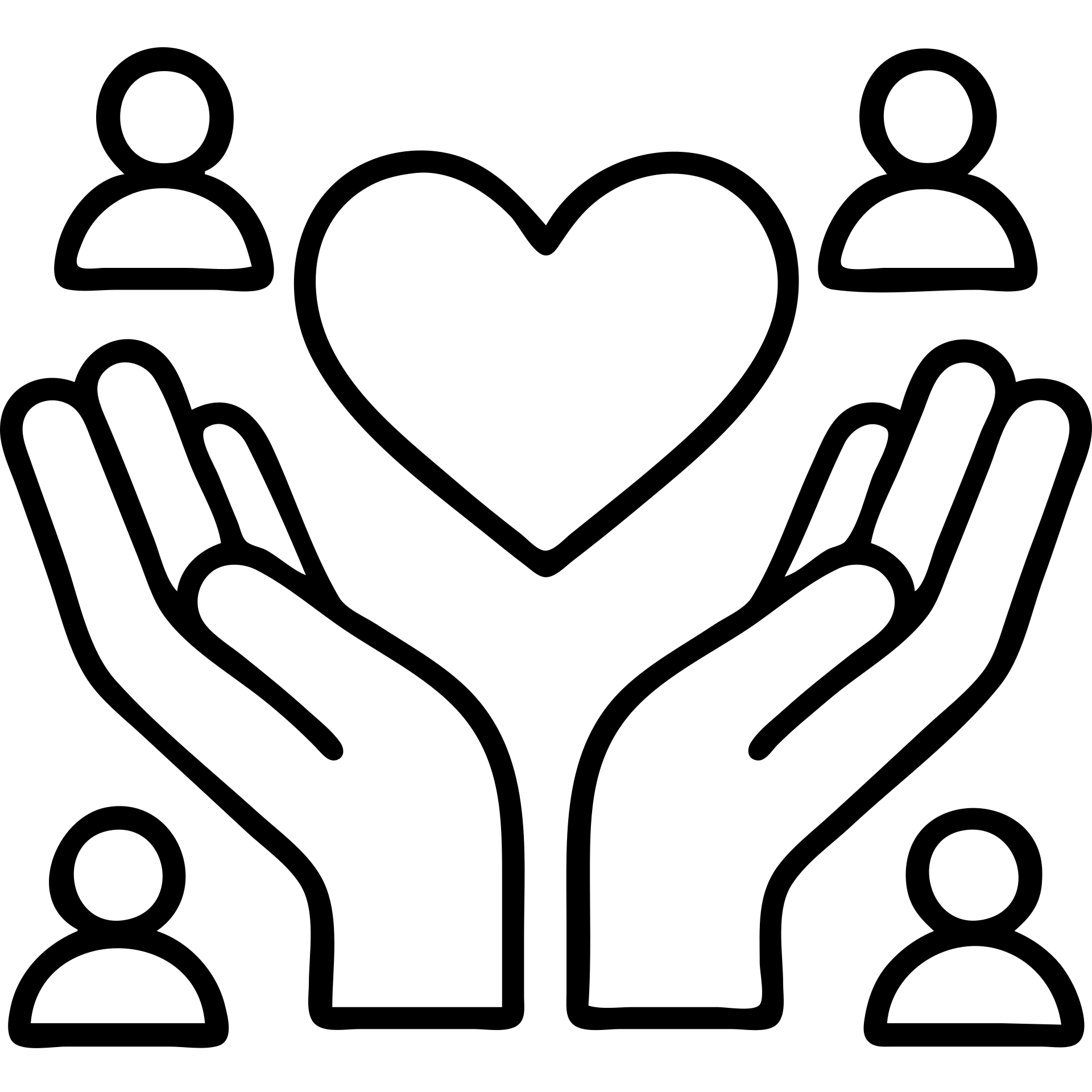 open hands forming a heart shape, surrounded by small people icons, clean outlined icon style, community of kindness emoji