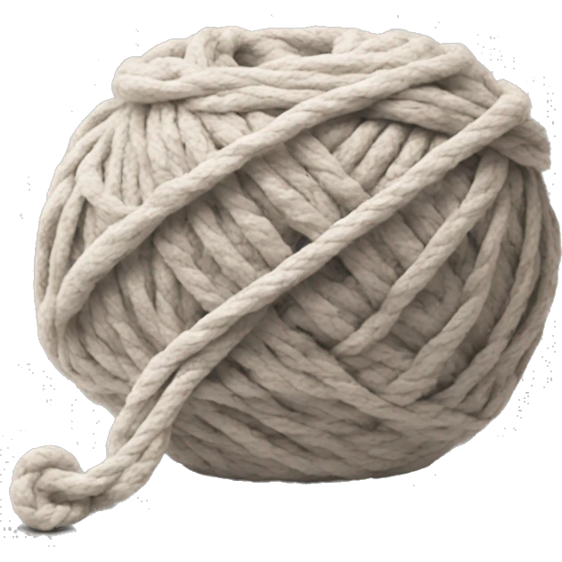 Ball of t shirt yarn with a hook next to it neutral colors  emoji