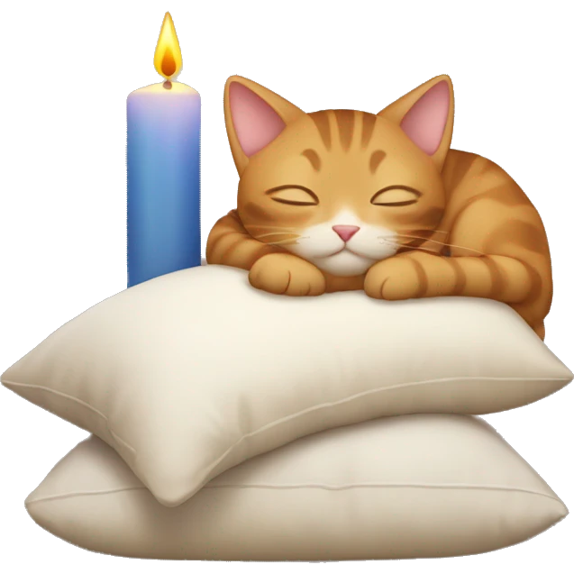 cat sleeping with candle and pillow emoji