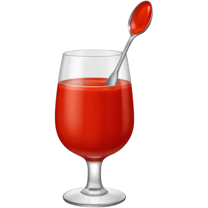 tomato puree in a glass glass transparent with one spoon floating above emoji