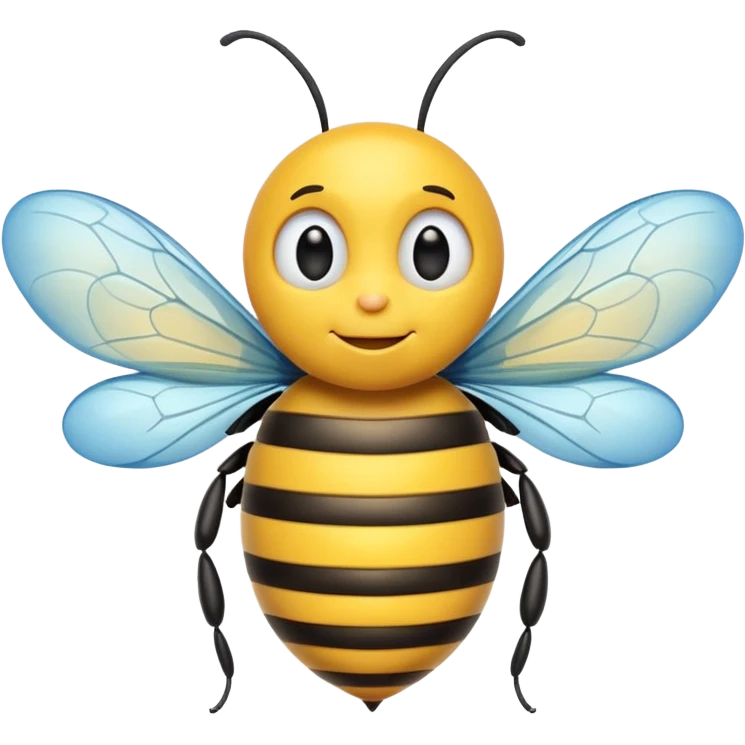 Create a cute emoji-style illustration of a bee with the face of an older man. The bee has a round yellow body with black stripes, small antennae, and light blue wings. Use bold outlines, bright colors, smooth shading, and a glossy sticker-like finish. Transparent or white background. emoji