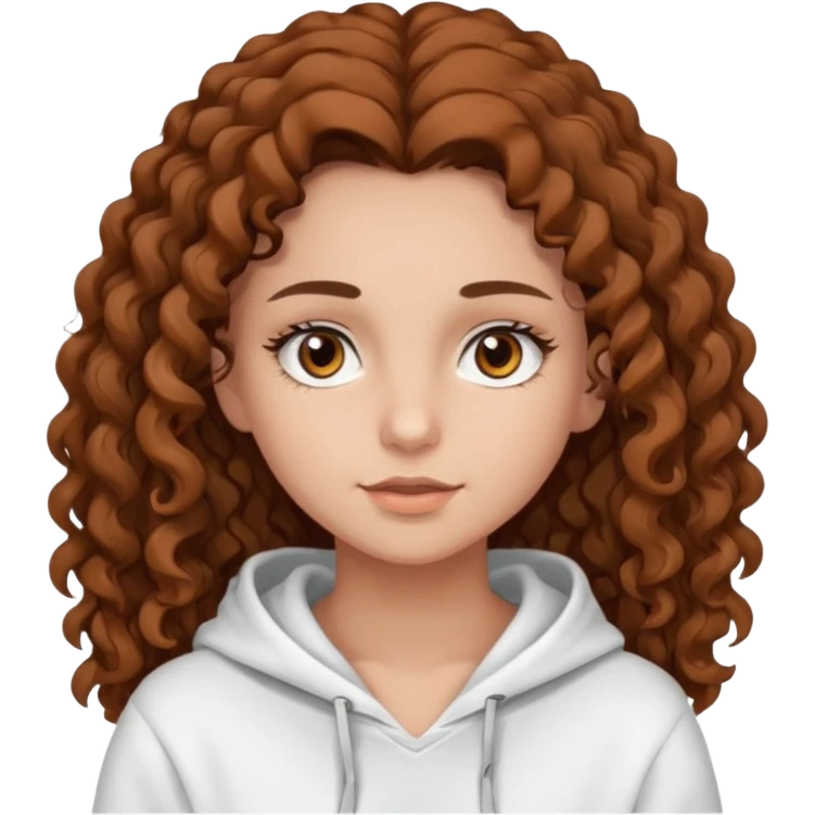 Una ragazza con una felpa semplice bianca,ha gli occhi marroni,i capelli marroni  , c’è gli ha lunghi e ricci  e ha le ciglia lo stile dell immagine deve essere semplice emoji