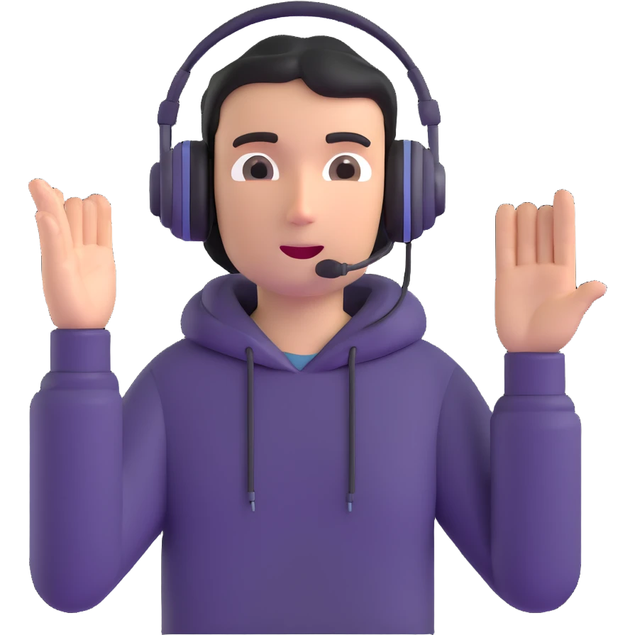 person in headphones showing a refusal sign emoji