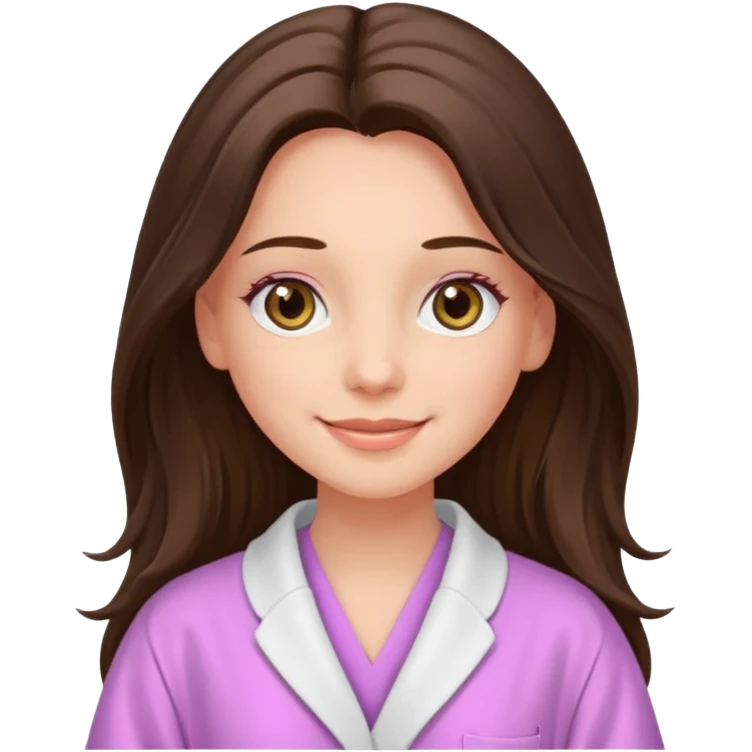 happy long haired brunette girl hazel eyes in light pink in therapy emoji