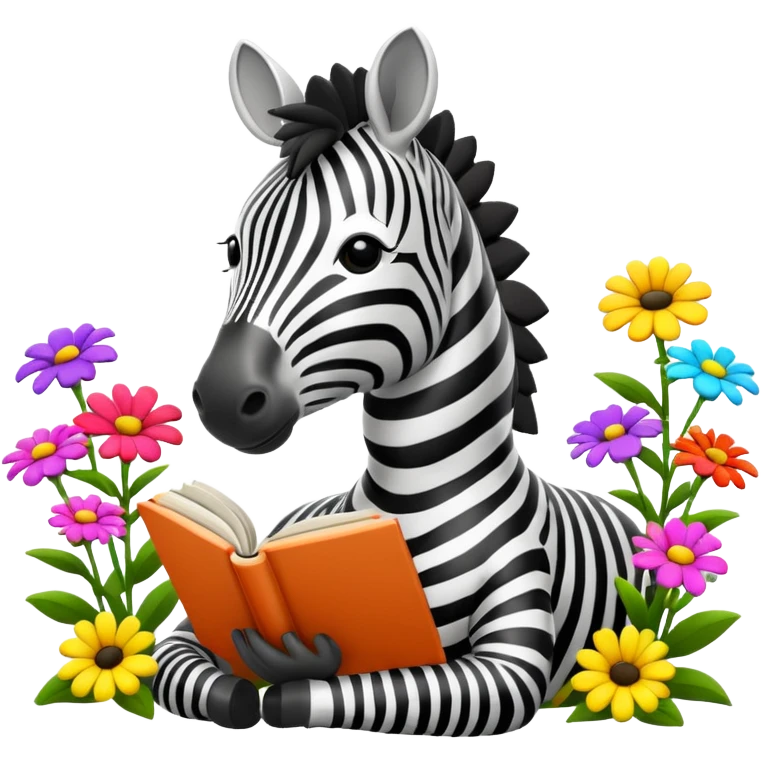 Zebra reading books + flowers emoji